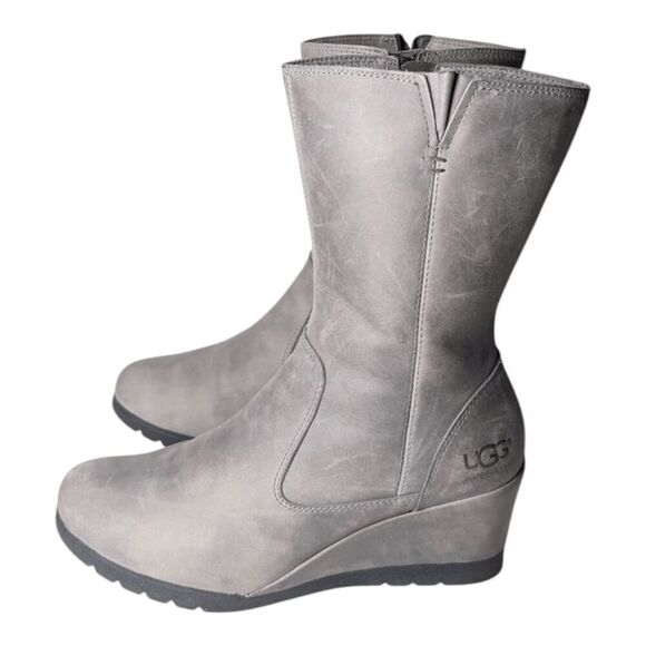 UGG Joely Charcoal Leather Wedge Boot Size 6 - Picture 3 of 8